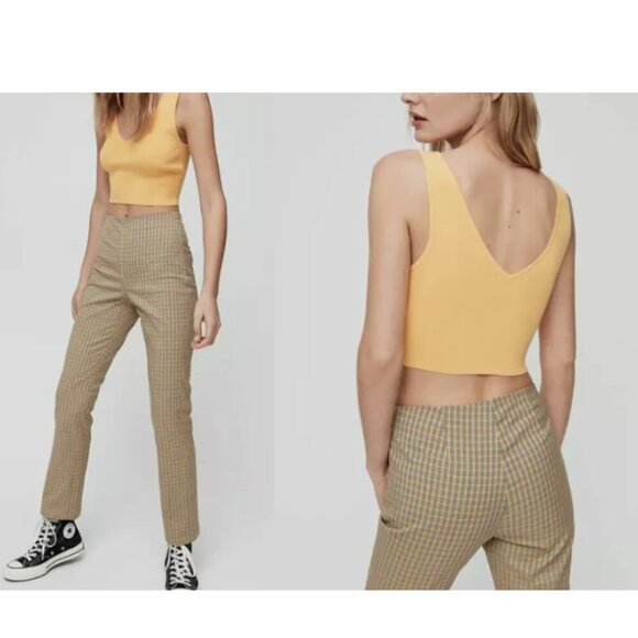 Sunday Best by Aritzia Merida Pant Acacia Yellow Check Straight Leg Mid Rise Pan - Picture 1 of 11
